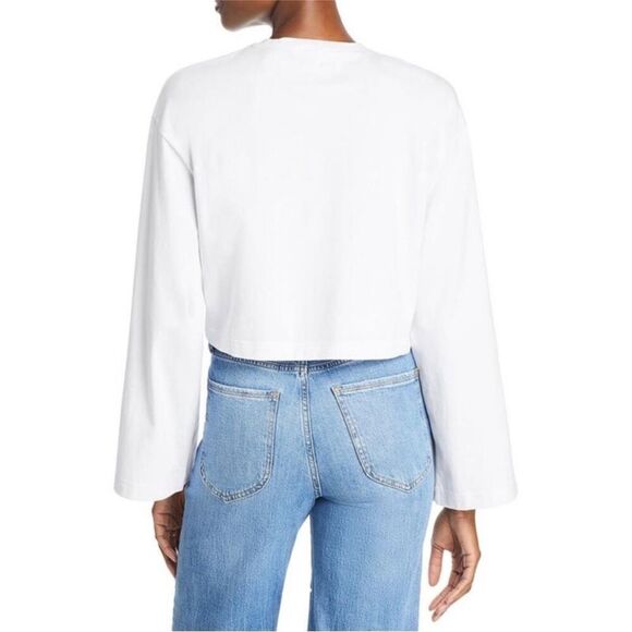 FRAME NWT Womens White Cropped Bell Sleeve Solid Pullover Top Shirt size L - Picture 2 of 2